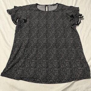 Adrianna Papell‎ Blouse Women's M Ruffle Sleeves Black/White Pattern Business